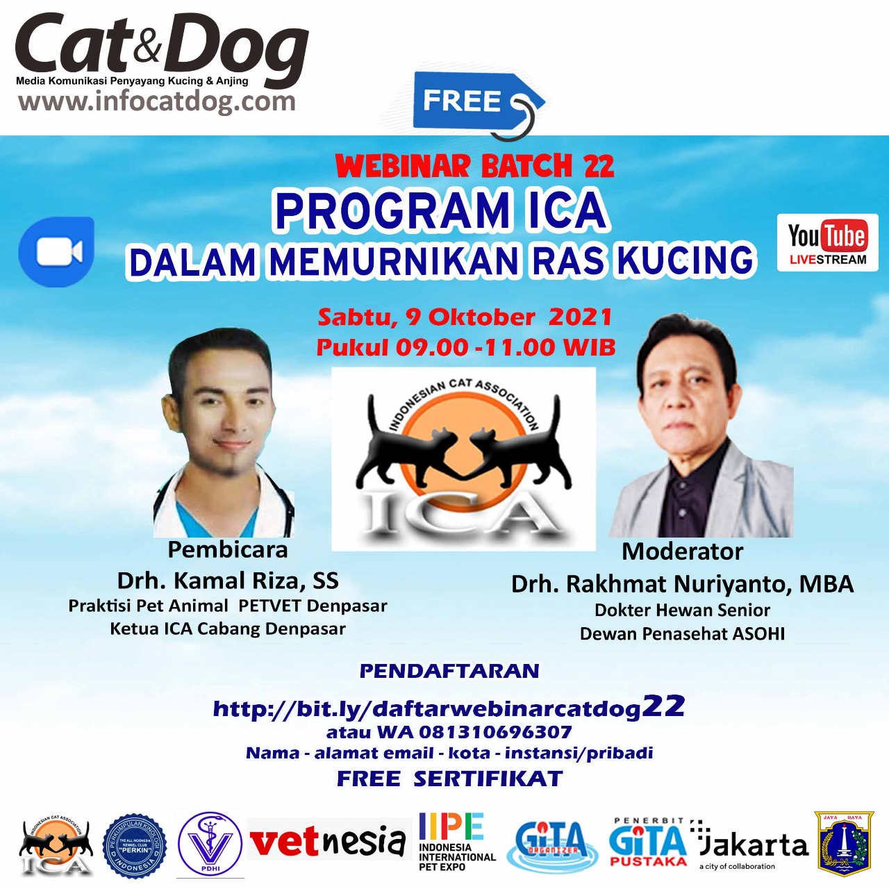 LIVESTREAMING WEBINAR CAT&DOG BATCH 22 “PROGRAM ICA DALAM MEMURNIKAN RAS KUCING”